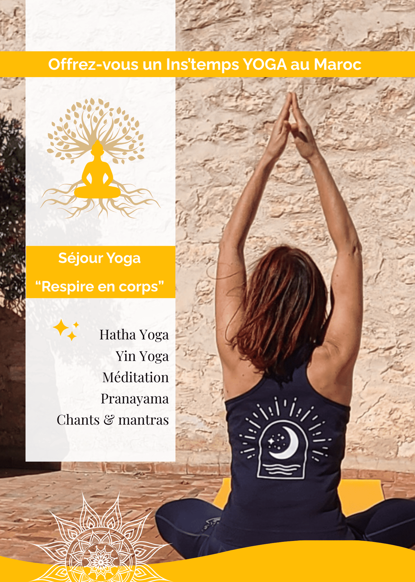 Florescence Coaching - elle faisant du yoga et à coté il y a son programme.
